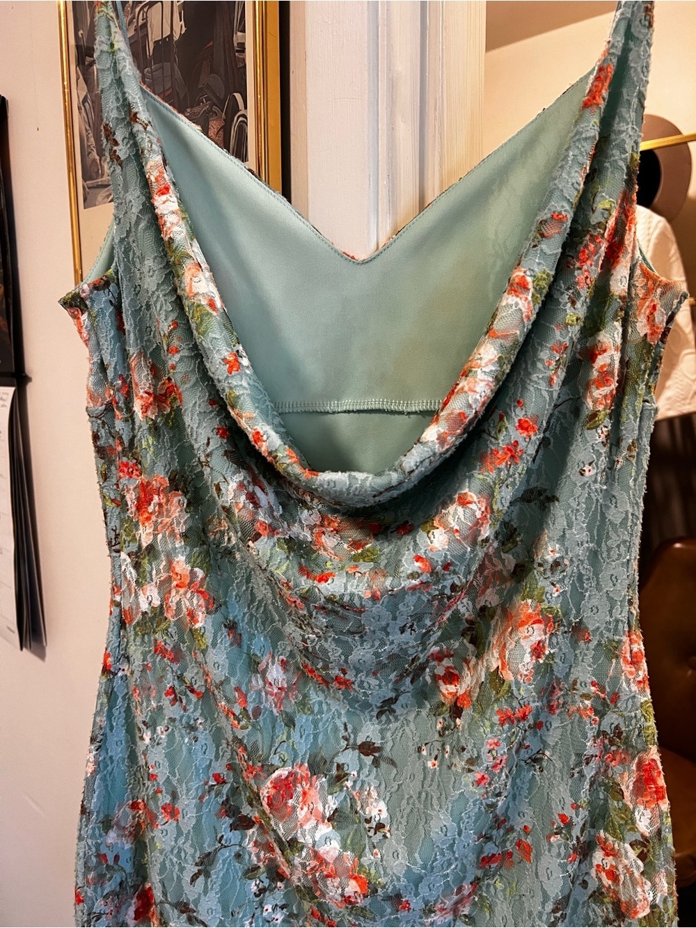 M&E Floral Lace Slip Dress Cowl Back Mini Romantic Cottagecore Size M - Picture 4 of 6